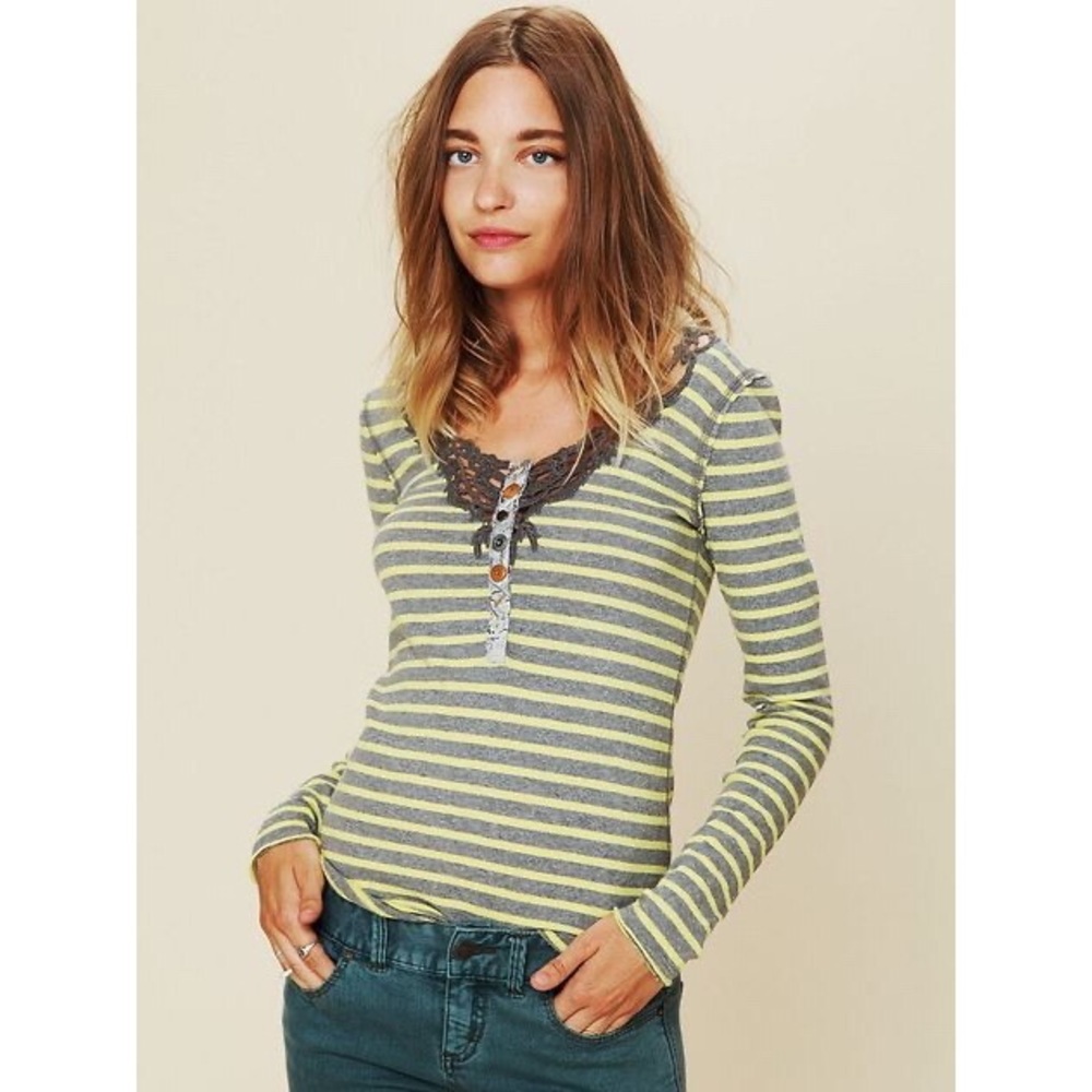 Free People Call Back Striped Henley Top